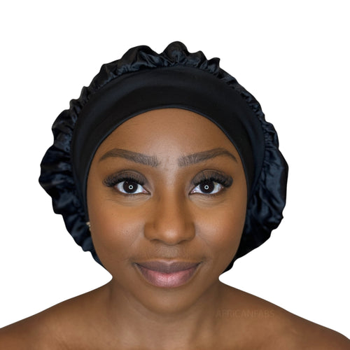 Bonnet de nuit en satin - Noir ( Bonnet de sommeil en satin )
