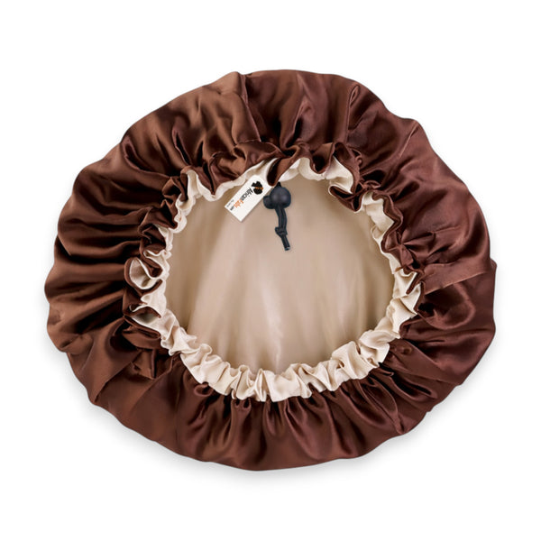 Marron chocolat Bonnet en Satin ( Bonnet de nuit réversible en satin )