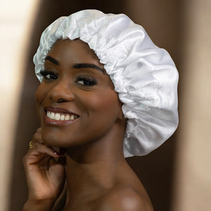 Blanc Bonnet en Satin ( Bonnet de nuit réversible en satin )