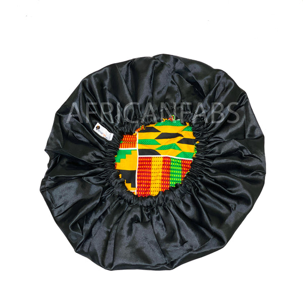 African Jaune Bonnet Kente imprimé pour les cheveux ( Satin lined  Night sleep cap )