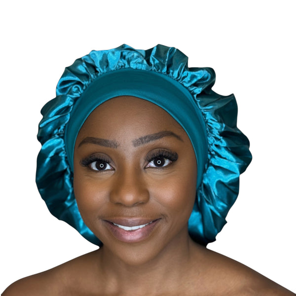 Satin Hair Bonnet - Green turquoise ( Satin Night sleep cap )