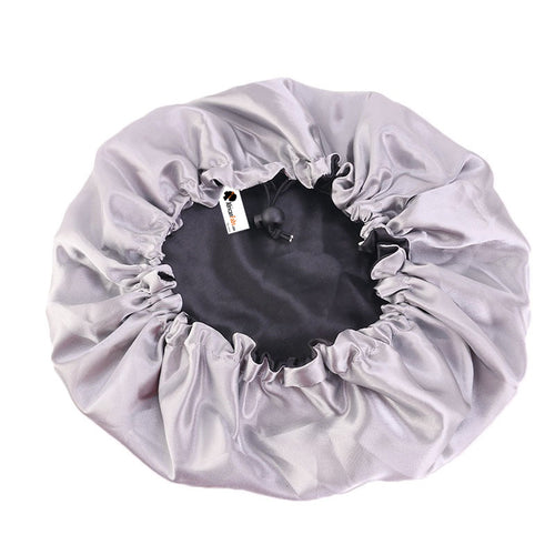 Schwarz / Graue Satin bonnet + Satin-Haargummi  ( Schlafhaube / Hair Bonnet / Nachtmütze zum Schlafen )
