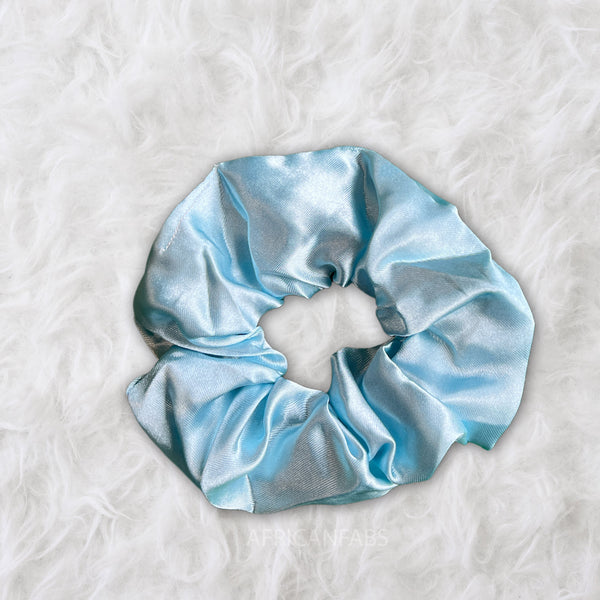 Light blue Satin Hair bonnet + Satin Scrunchie ( Adjustable & Reversable Satin Night sleep cap )