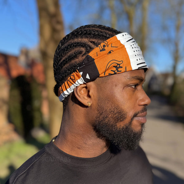 African print Headband - Unisex Adults - Hair Accessories - Brown / Black Bogolan Symbols