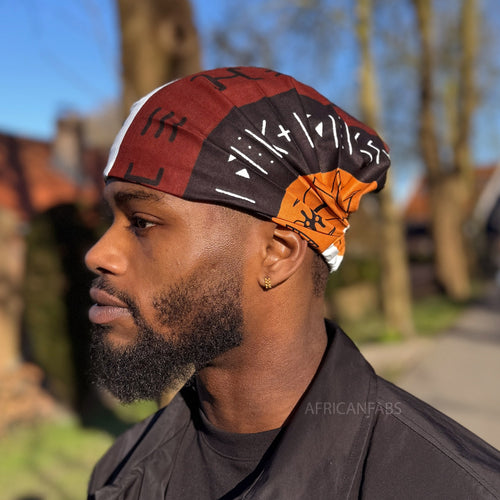 African print Headband - Unisex Adults - Hair Accessories - Brown / Black Bogolan Symbols