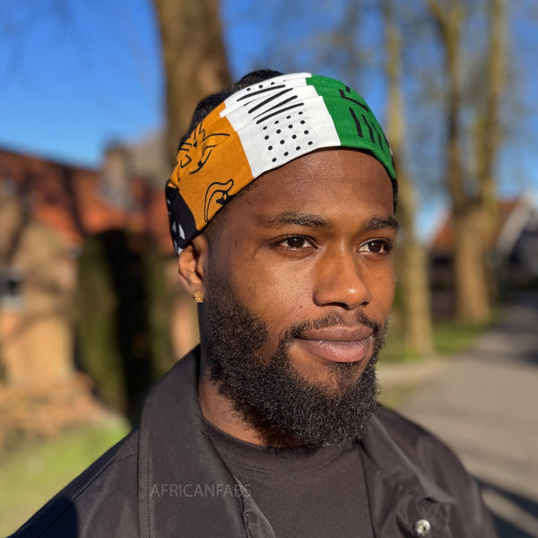 African print Headband - Unisex Adults - Hair Accessories - Green Bogolan Symbols