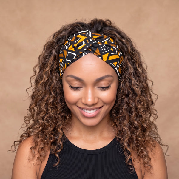 African print Headband - Adults - Hair Accessories - Brown Bogolan Geometry