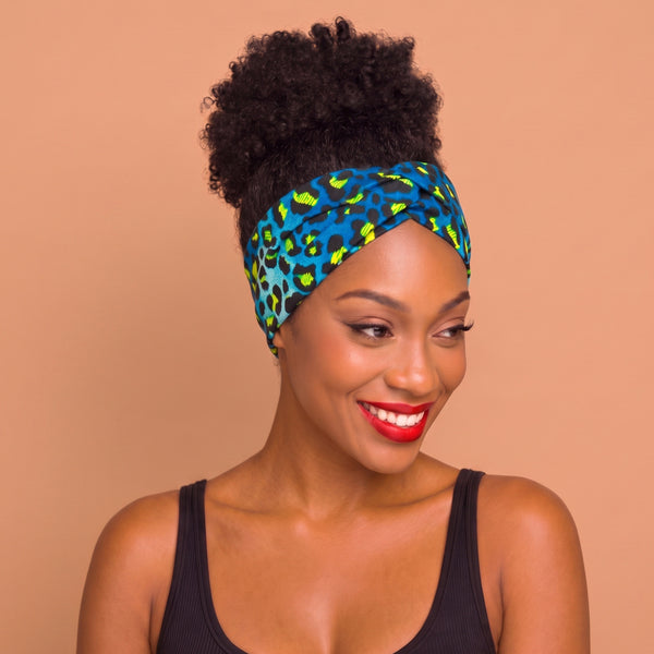 African print Headband - Adults - Hair Accessories - Blue Leopard Spots