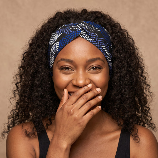 African print Headband - Adults - Hair Accessories - Blue White Wave Pattern