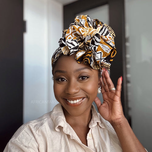 Foulard africain / Turban wax - Sable Mosaïque Bogolan