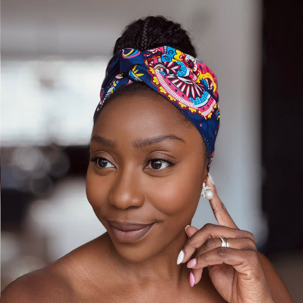 African headwrap - Blue Pink Paisley