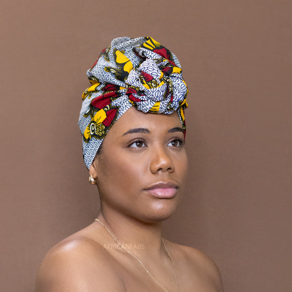 Afrikanisches Kopftuch / headwrap - Rote / gelbe Blumen