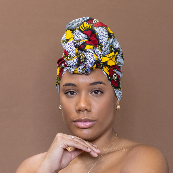 Afrikanisches Kopftuch / headwrap - Rote / gelbe Blumen