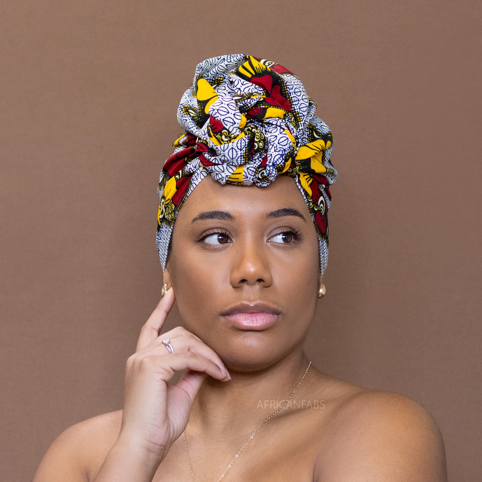 Afrikanisches Kopftuch / headwrap - Rote / gelbe Blumen