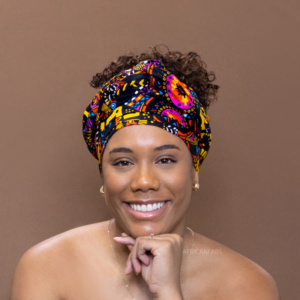 Afrikanisches Kopftuch / headwrap - Dunkel Multicolor disks