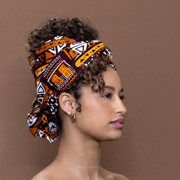 Afrikanisches Kopftuch / headwrap - Braune Muster Bogolan