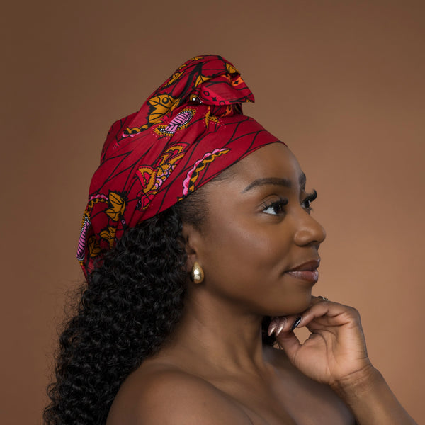 Afrikanisches Kopftuch / headwrap - Rot Botanical Flow