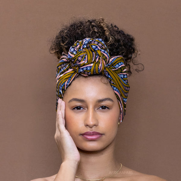 Afrikanisches Kopftuch / headwrap - Senf  wave