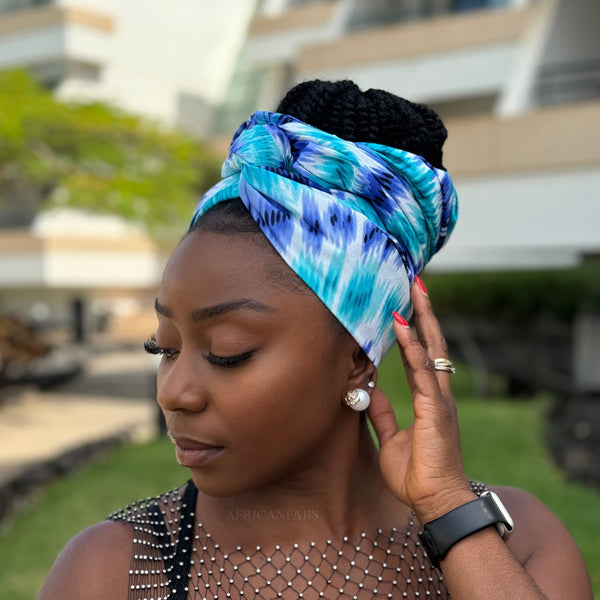 Afrikanisches Kopftuch / headwrap - Blau Tie Dye