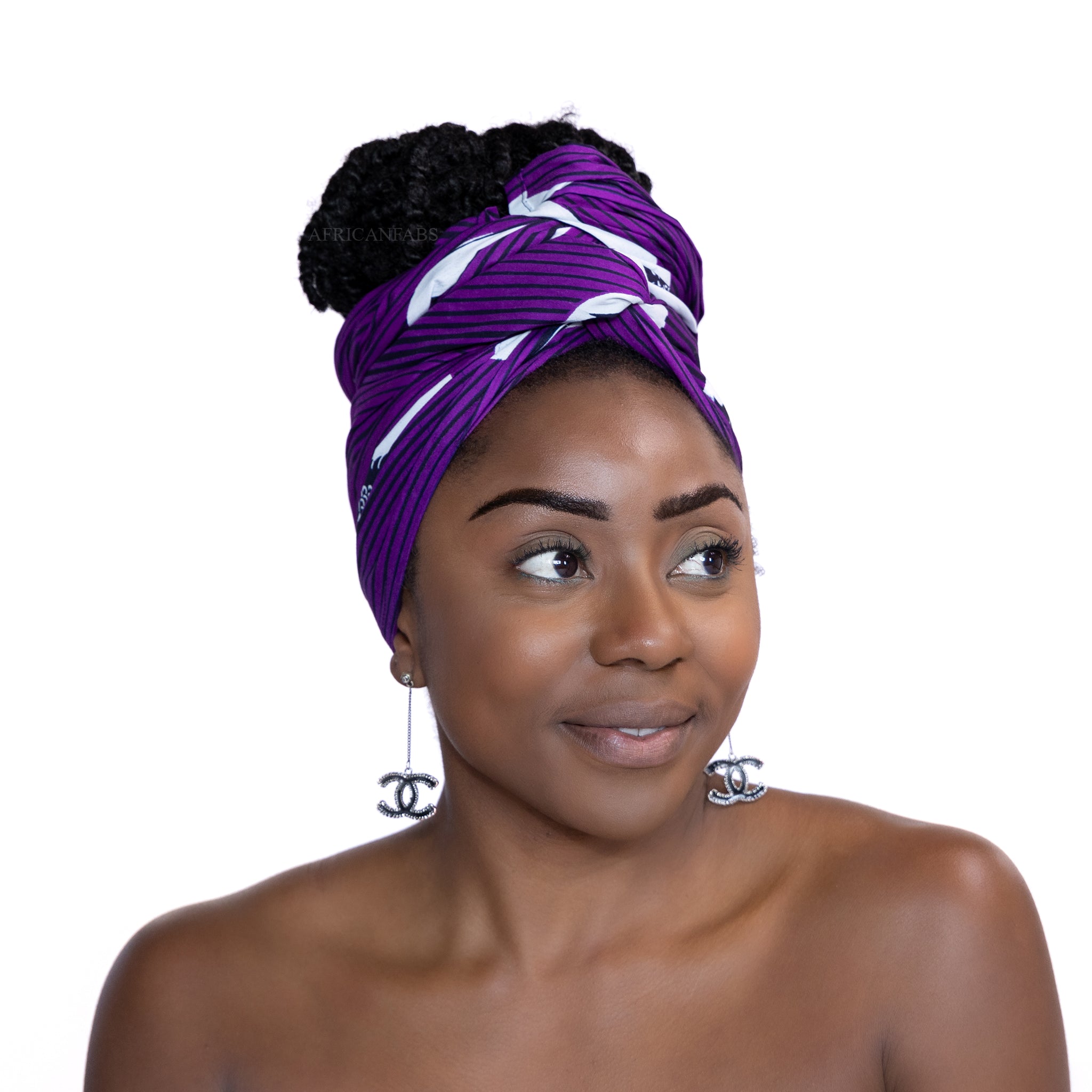 Foulard africain / Turban wax - Violet / Blanc speedbird (Vlisco)