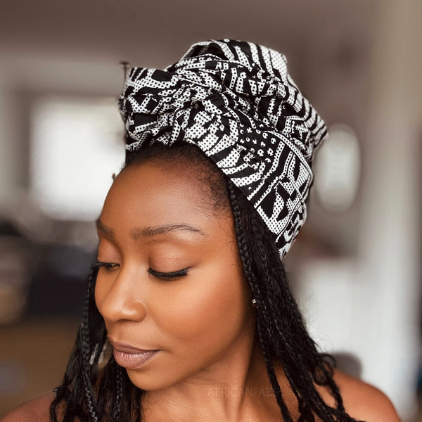African headwrap - Black & White Ndop Cameroon
