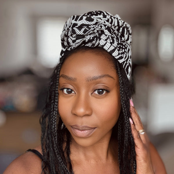 African headwrap - Black & White Ndop Cameroon