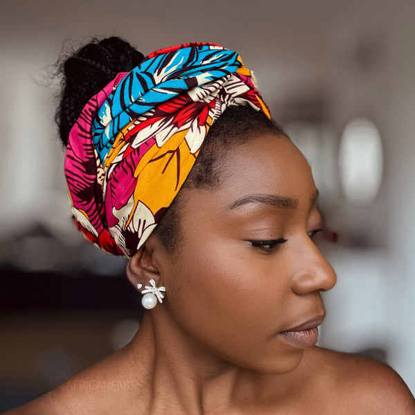 Afrikanisches Kopftuch / headwrap - Rot & Blau Flowers