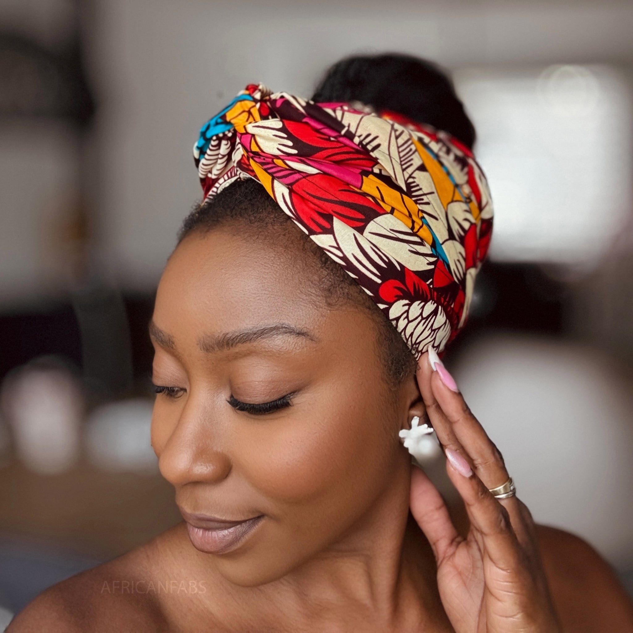 Afrikanisches Kopftuch / headwrap - Rot & Blau Flowers