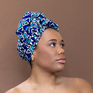 Afrikanisches Kopftuch / headwrap - Blau / Weiss