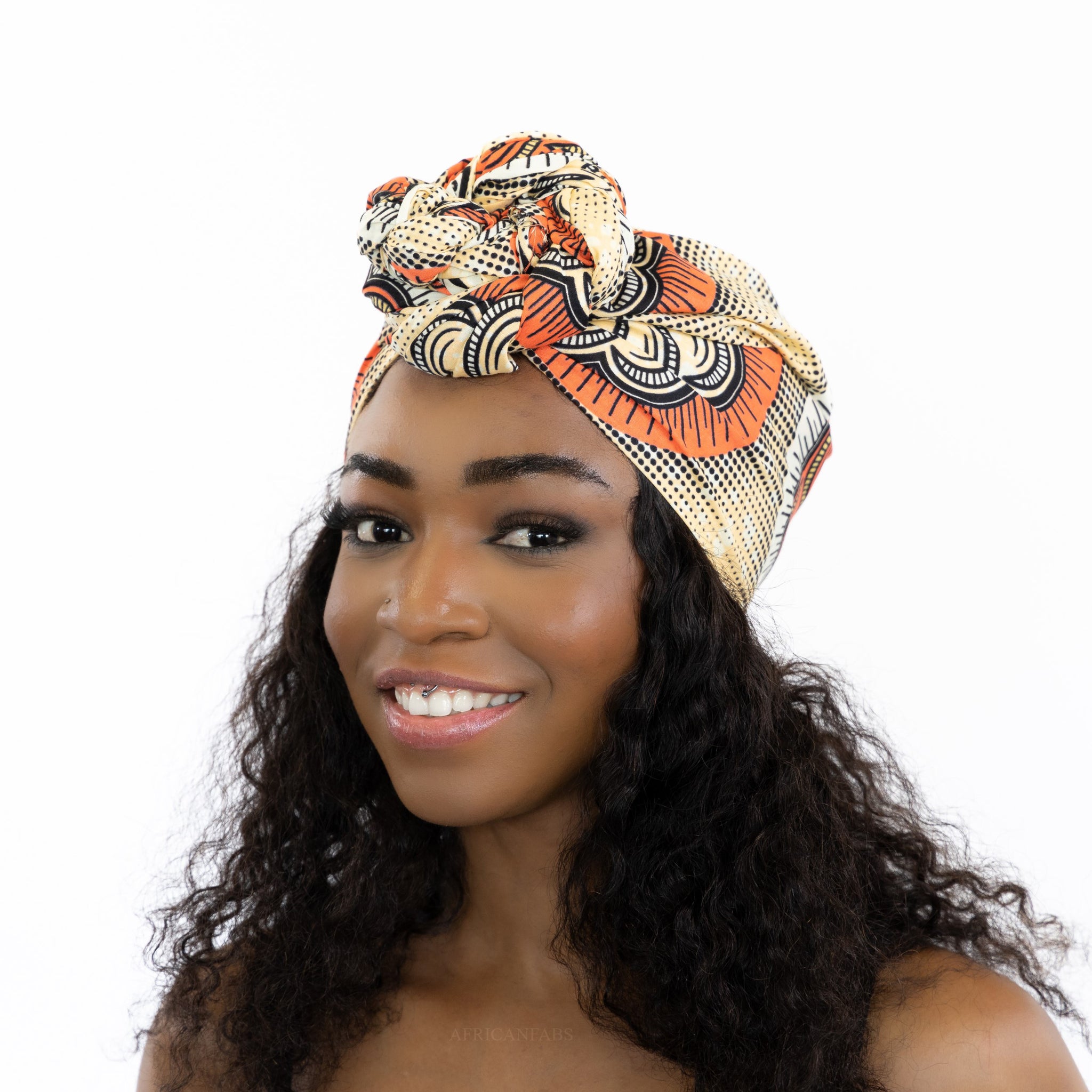 Foulard africain / Turban wax - Saumon Flower