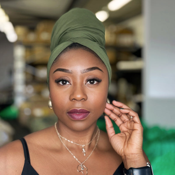 Army green Headwrap - Stretchy Jersey Fabric Turban