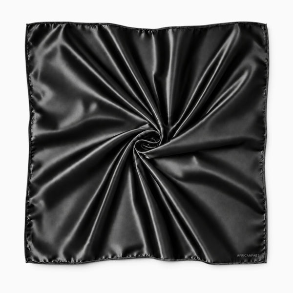 Foulard Carré en Satin Noir / Bandana / Foulard de Tête - 90 x 90 cm