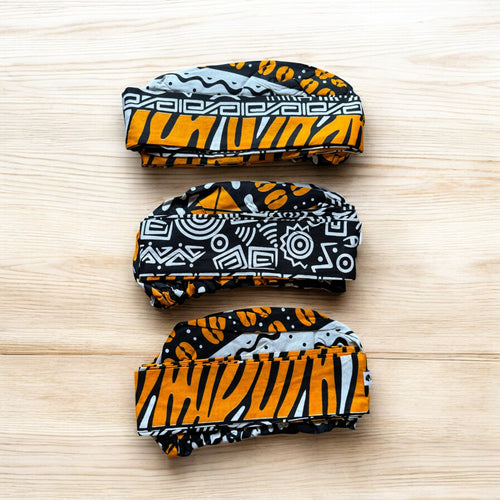 Easy headwrap / einfaches Kopftuch - Satinfutter - Schwarz / orange