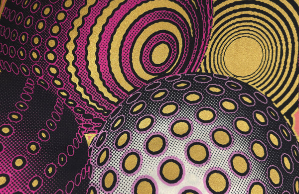 Afrikanischer Stoff - Rosa Gold Cosmic Orb Pattern - Spezialeffekt Brillant Platinum Edition