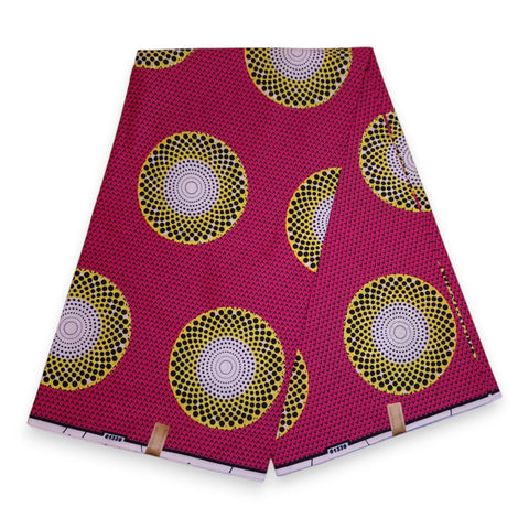 Afrikanischer Stoff - Rosa / Gelb Circles - 100% Baumwolle