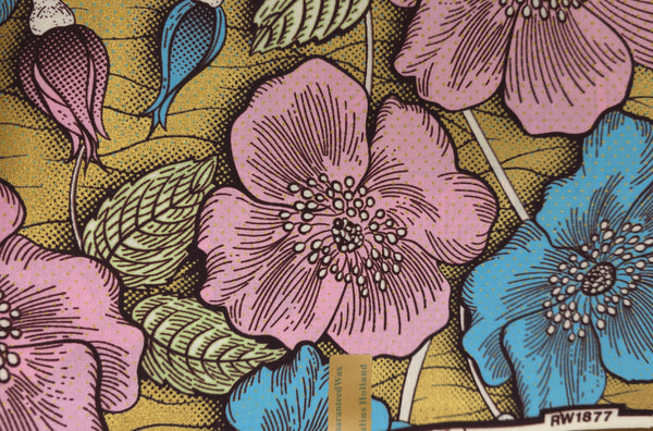 Afrikanischer Stoff - Blau Gold Vintage Garden Bloom - Spezialeffekt Brillant Platinum Edition