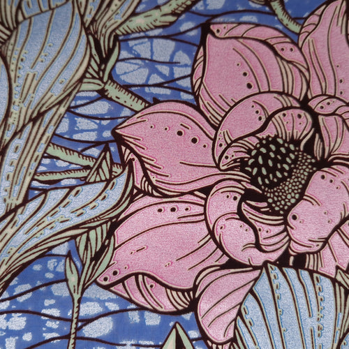 African Wax print fabric - Pink Flowers - Special effect Brillant Platinum Edition