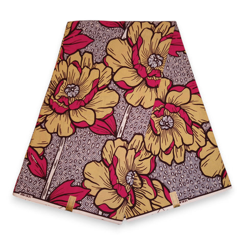 African Wax print fabric - Yellow & Pink Bold Flowers