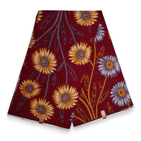 Afrikanischer Stoff - Rot Flowers - 100% Baumwolle