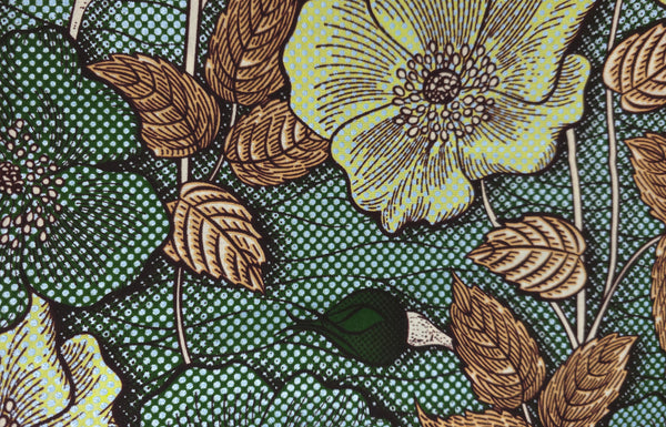 Afrikanischer Stoff - Grün Hellblau Vintage Garden Bloom - Spezialeffekt Brillant Platinum Edition