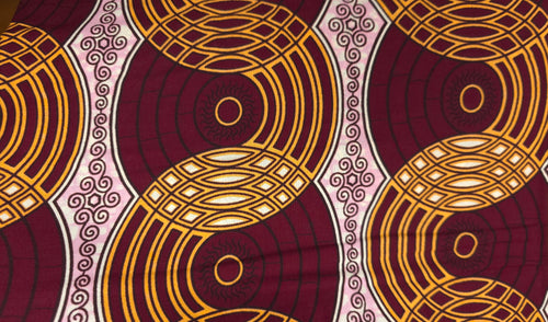 Tissu wax africain - Bordeaux Beige Retro Circles - Polycoton