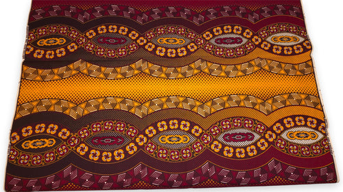Afrikanischer Wax Print Stoff - Rot Gelb Royal Wave Ornament - 100% Baumwolle