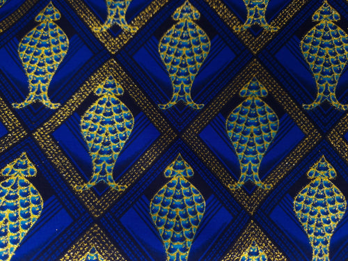 Afrikanischer Stoff - Exklusiv Verschönerte Glitzereffekte 100% Baumwolle - KT-3077 Gold Blau