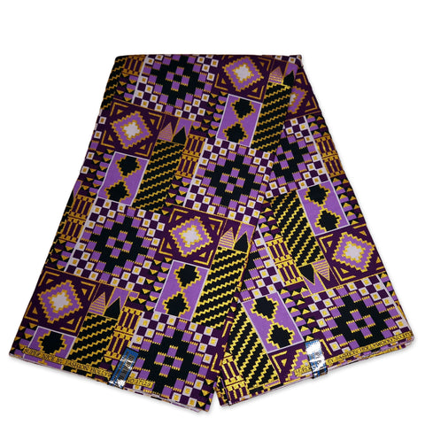 Tissu imprimé africain - Effets pailletés exclusifs 100% coton - KT-3086 Kente Or Violet