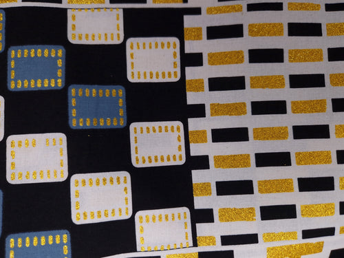 African print fabric - Exclusive Embellished Glitter effects 100% cotton - KT-3089 Kente Gold Black White
