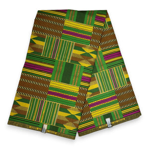 Afrikanischer Stoff - Exklusiv Verschönerte Glitzereffekte - Poly - KT-3094 
 Gold Grun Kente