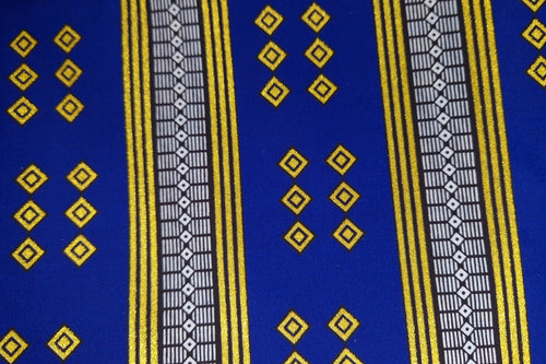 African print fabric - Exclusive Embellished Glitter effects - Poly - KT-3095 Gold Blue Kente