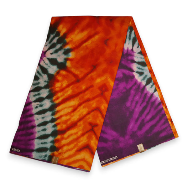 African print fabric - Orange Purple Tie dye - Polycotton