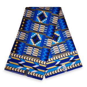 Afrikanischer Stoff - Exklusiv Verschönerte Glitzereffekte 100% Baumwolle - KT-3126  Kente Gold Blau