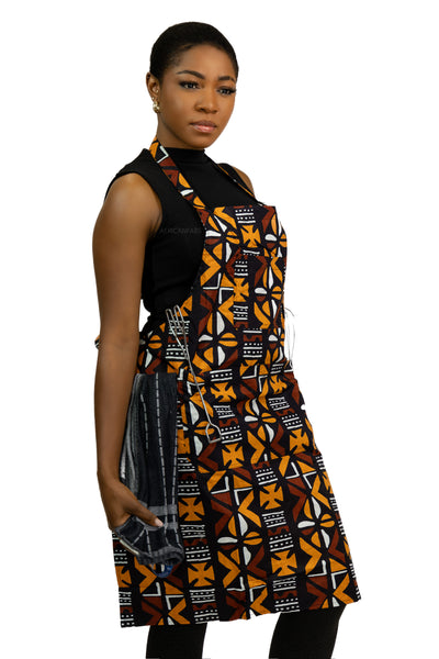 African print Apron - Brown Cross Bogolan